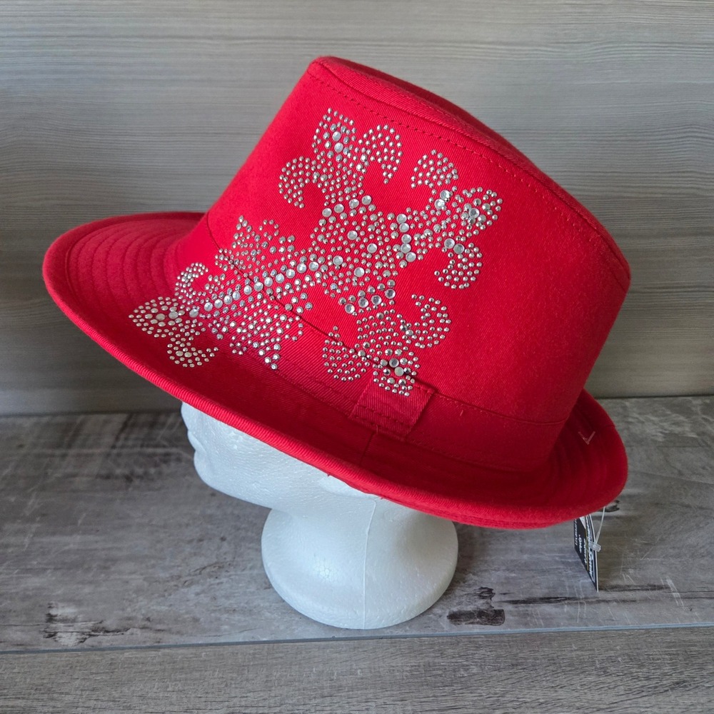 Something Special Sophia Fedora Hat Mens M/L Red Rhinestone Fleur De Lis JA7922